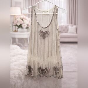 NWOT Joyfolie XS Laken Beaded Top, Champagne